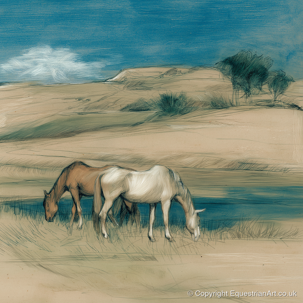 Quiet Companions - horse landscape art print and canvas by Clara Pemberton A.I