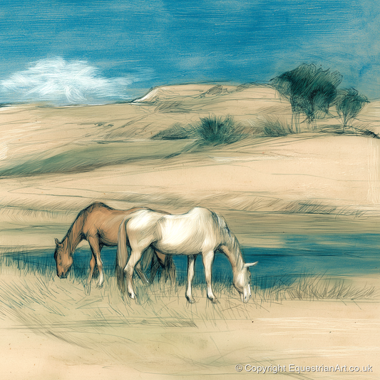 Quiet Companions - horse landscape art print and canvas by Clara Pemberton A.I