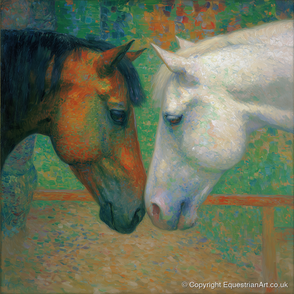 Quiet Companions - horse portrait art print and canvas by Ambrose Keating A.I
