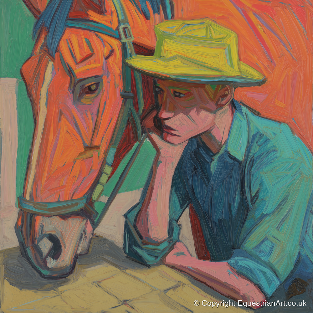 Quiet Companionship - horse & rider art print and canvas by Mirabel Carlyle A.I