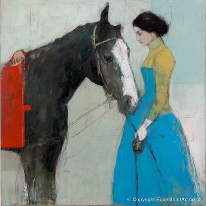 Quiet Connection - horse & rider art print and canvas by Margot Davenport A.I
