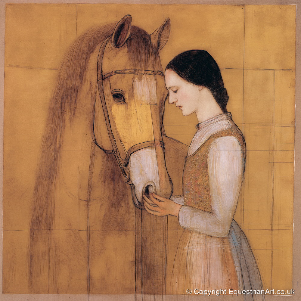 Quiet Connection - horse & rider art print and canvas by Sophie Laurent A.I