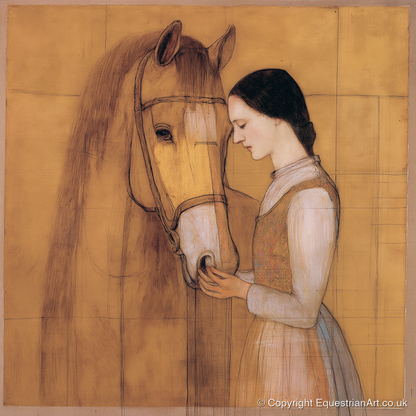 Quiet Connection - horse & rider art print and canvas by Sophie Laurent A.I