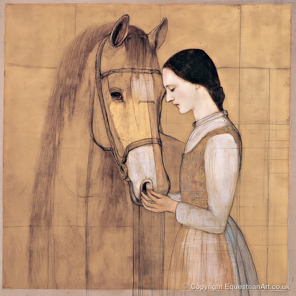 Quiet Connection - horse & rider art print and canvas by Sophie Laurent A.I