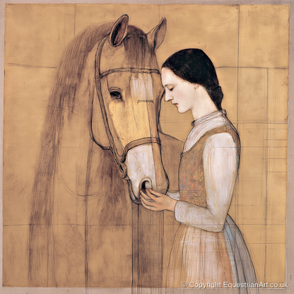 Quiet Connection - horse & rider art print and canvas by Sophie Laurent A.I