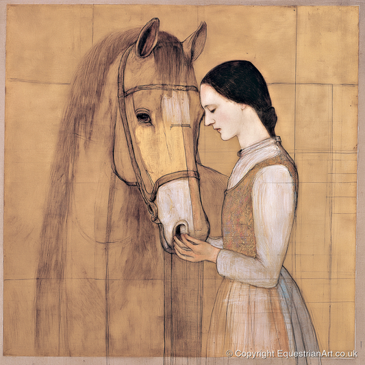 Quiet Connection - horse & rider art print and canvas by Sophie Laurent A.I