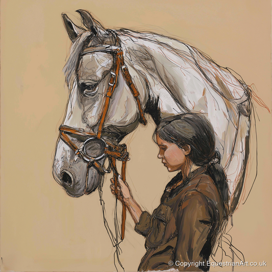 Quiet Connection - horse & rider art print and canvas by Jasper Montgomery A.I