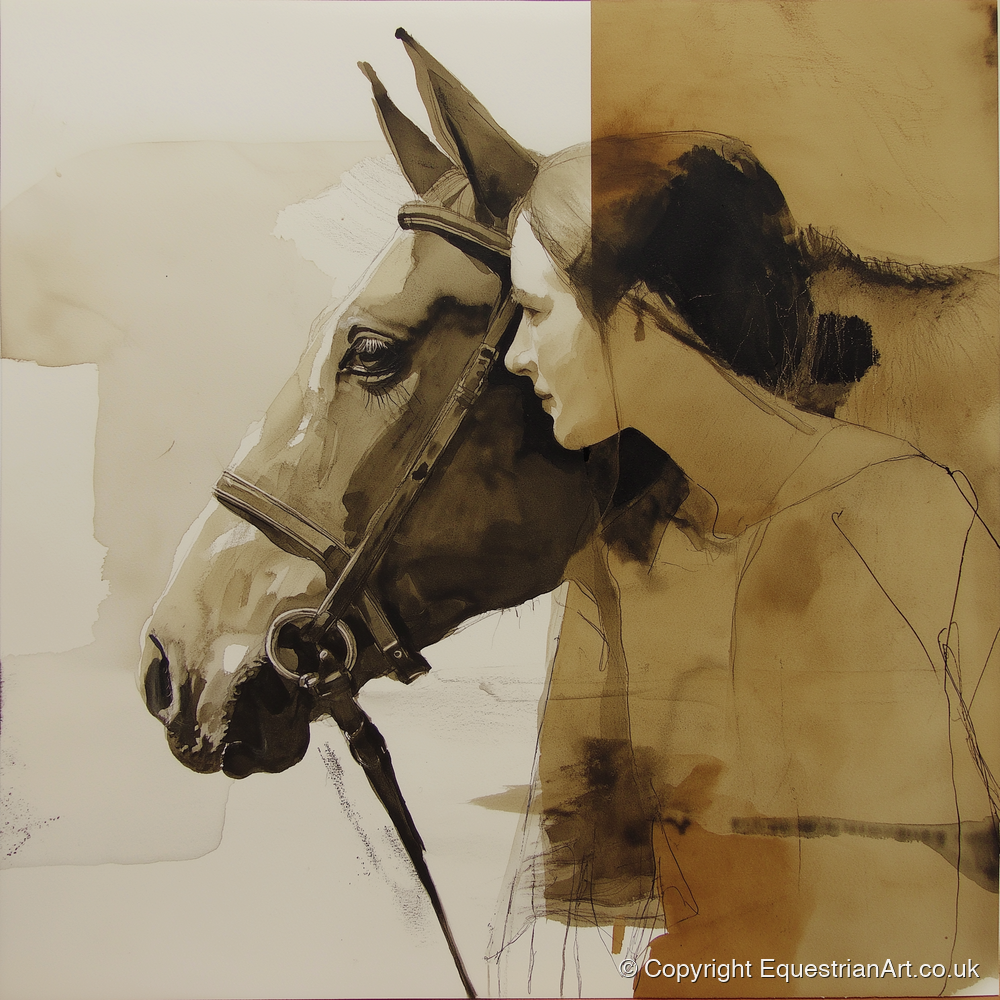 Quiet Connection - horse & rider art print and canvas by Harrison Cole A.I