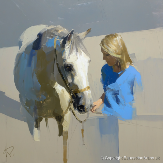 Quiet Connection - horse & rider art print and canvas by Elias Thorne A.I