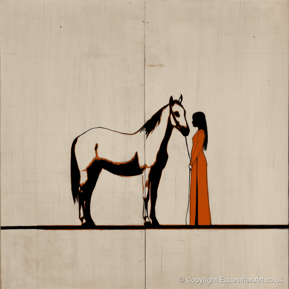 Quiet Connection - horse & rider art print and canvas by Barnaby West A.I