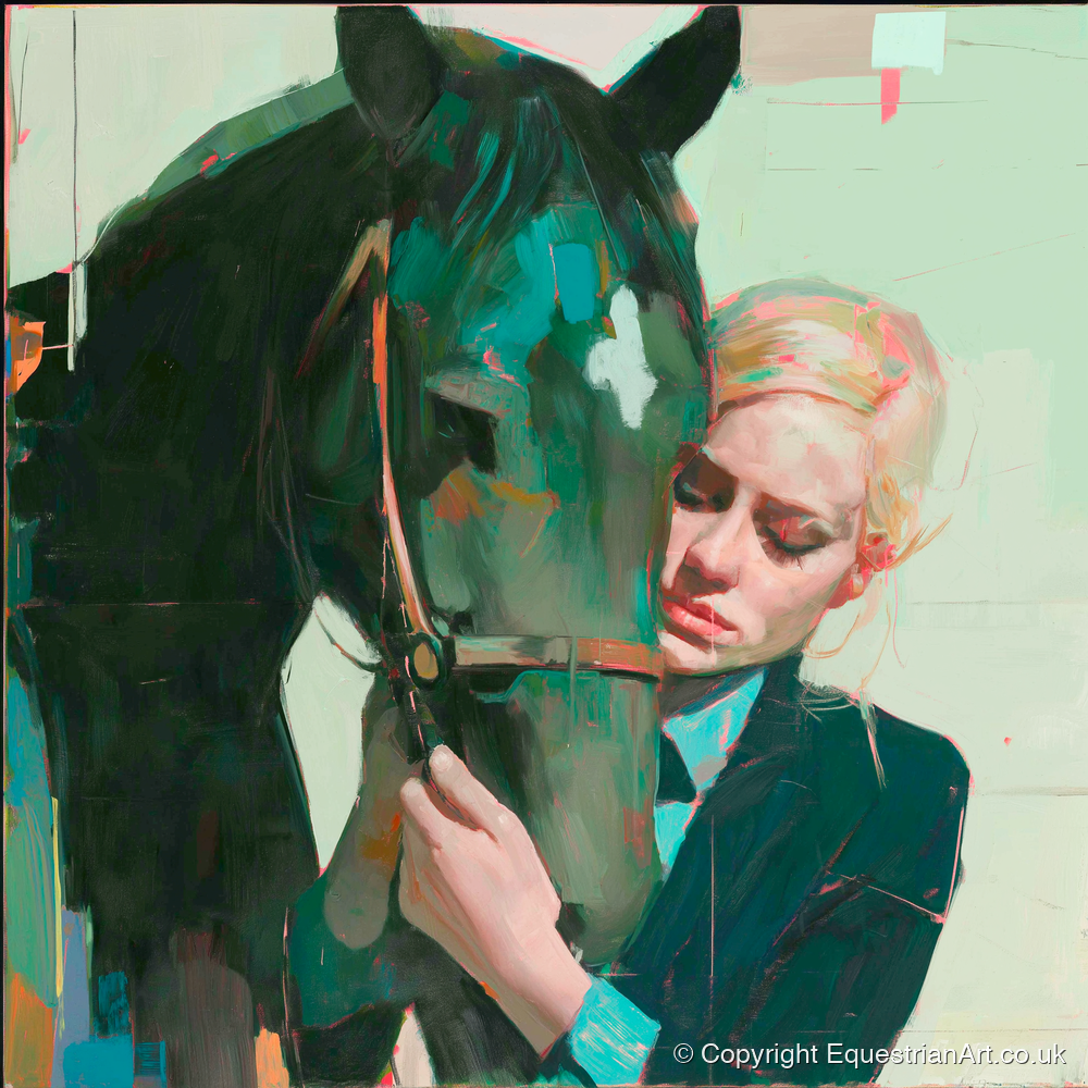Quiet Connection - horse & rider art print and canvas by Quentin Hart A.I