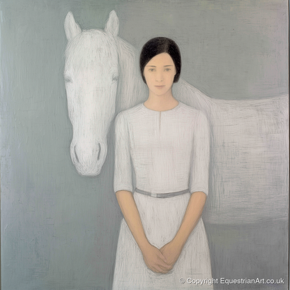 Quiet Connection - horse & rider art print and canvas by Constance Haywood A.I