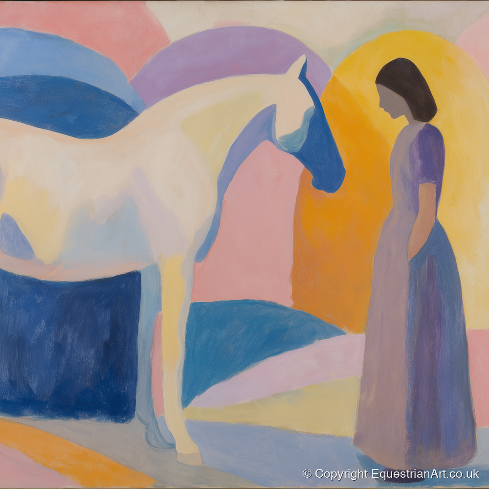 Quiet Connection - horse & rider art print and canvas by Iris Pelham A.I