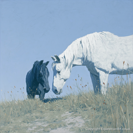 Quiet Connection - horse portrait art print and canvas by Oscar Pendleton A.I