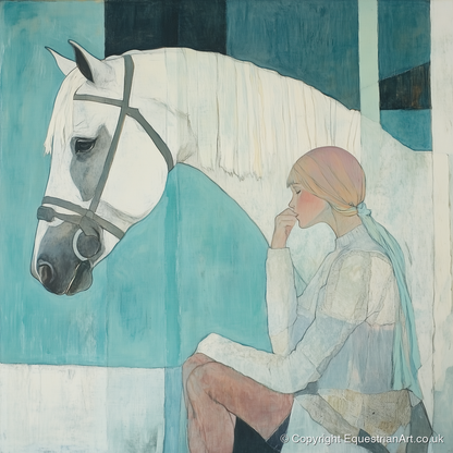 Quiet Contemplation - horse & rider art print and canvas by Flora Whitby A.I