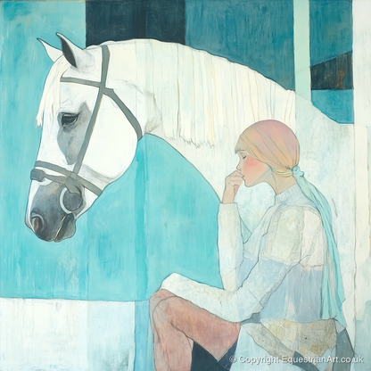 Quiet Contemplation - horse & rider art print and canvas by Flora Whitby A.I
