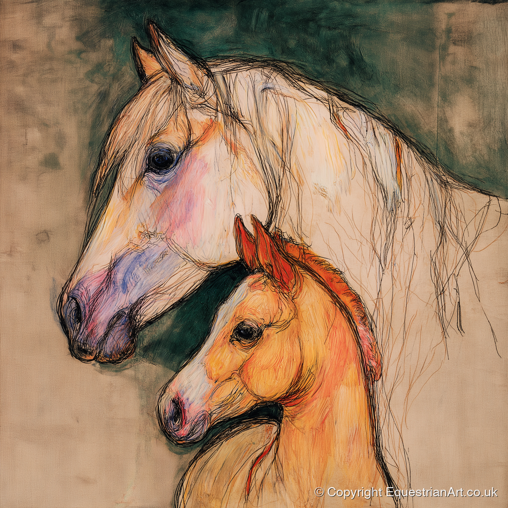 Quiet Devotion - mare & foal art print and canvas by Clementine Villiers A.I