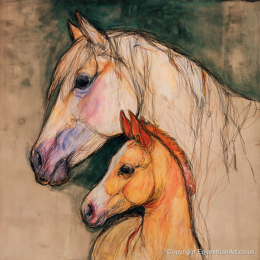 Quiet Devotion - mare & foal art print and canvas by Clementine Villiers A.I