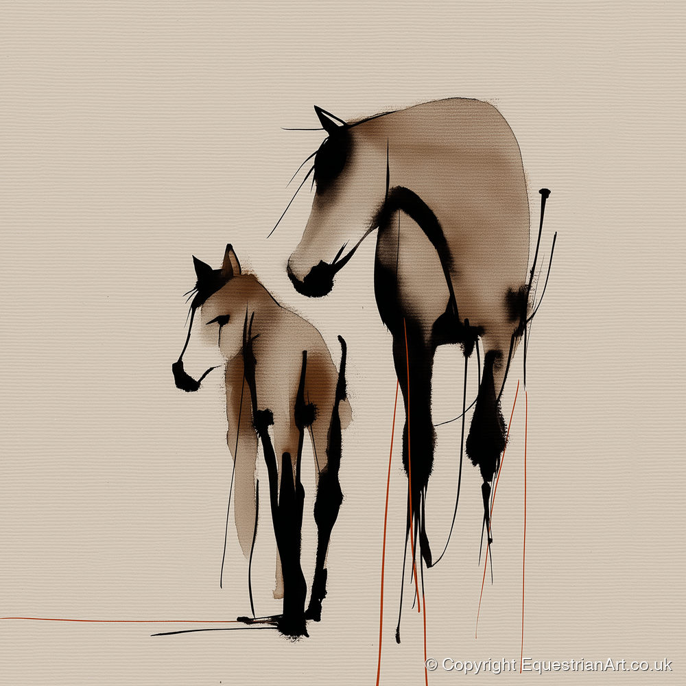 Quiet Devotion - mare & foal art print and canvas by Julian Vance A.I