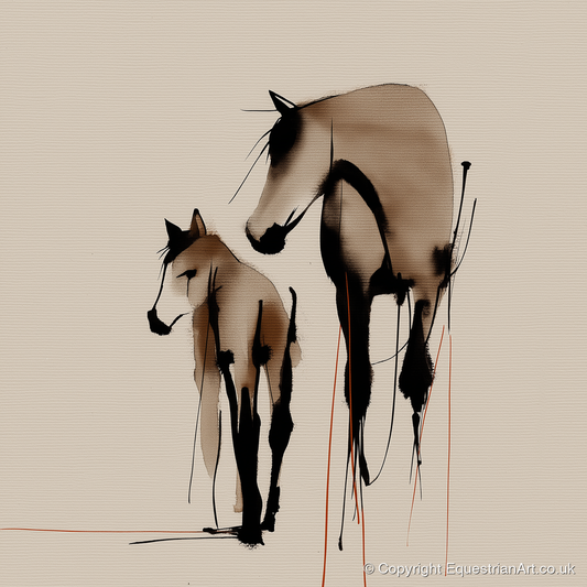 Quiet Devotion - mare & foal art print and canvas by Julian Vance A.I