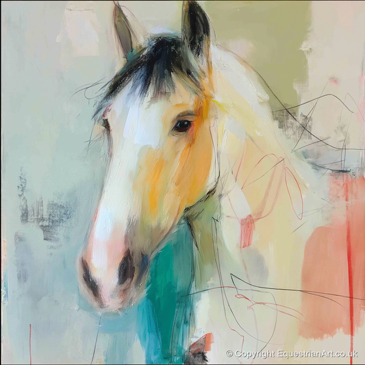 Quiet Grace in Ochre - horse portrait art print and canvas by Antonia Blythe A.I