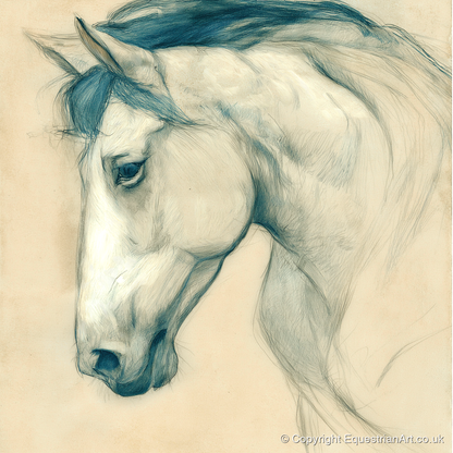 Quiet Grey Profile - horse portrait art print and canvas by Clara Pemberton A.I