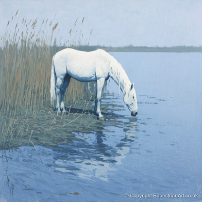 Quiet Marshland Waters - horse landscape art print and canvas by Oscar Pendleton A.I