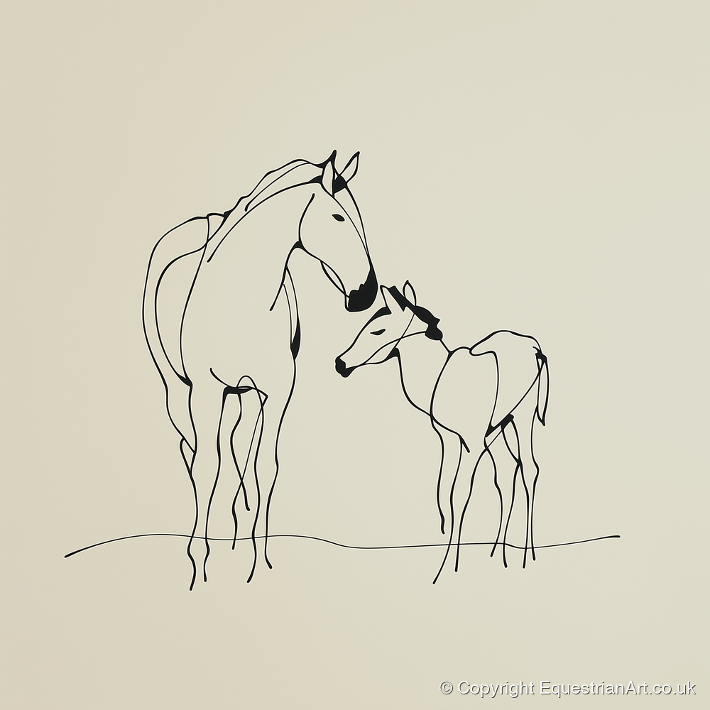Quiet Maternal Bond - mare & foal art print and canvas by Penelope Fox A.I