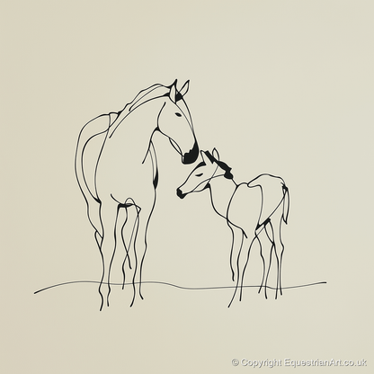 Quiet Maternal Bond - mare & foal art print and canvas by Penelope Fox A.I