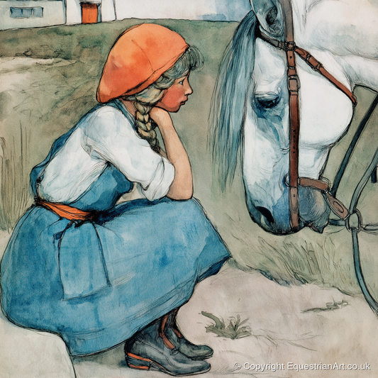 Quiet Moments Together - horse & rider art print and canvas by Geoffrey Talbot A.I