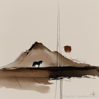 Quiet Mountain Silhouette - horse landscape art print and canvas by Julian Vance A.I