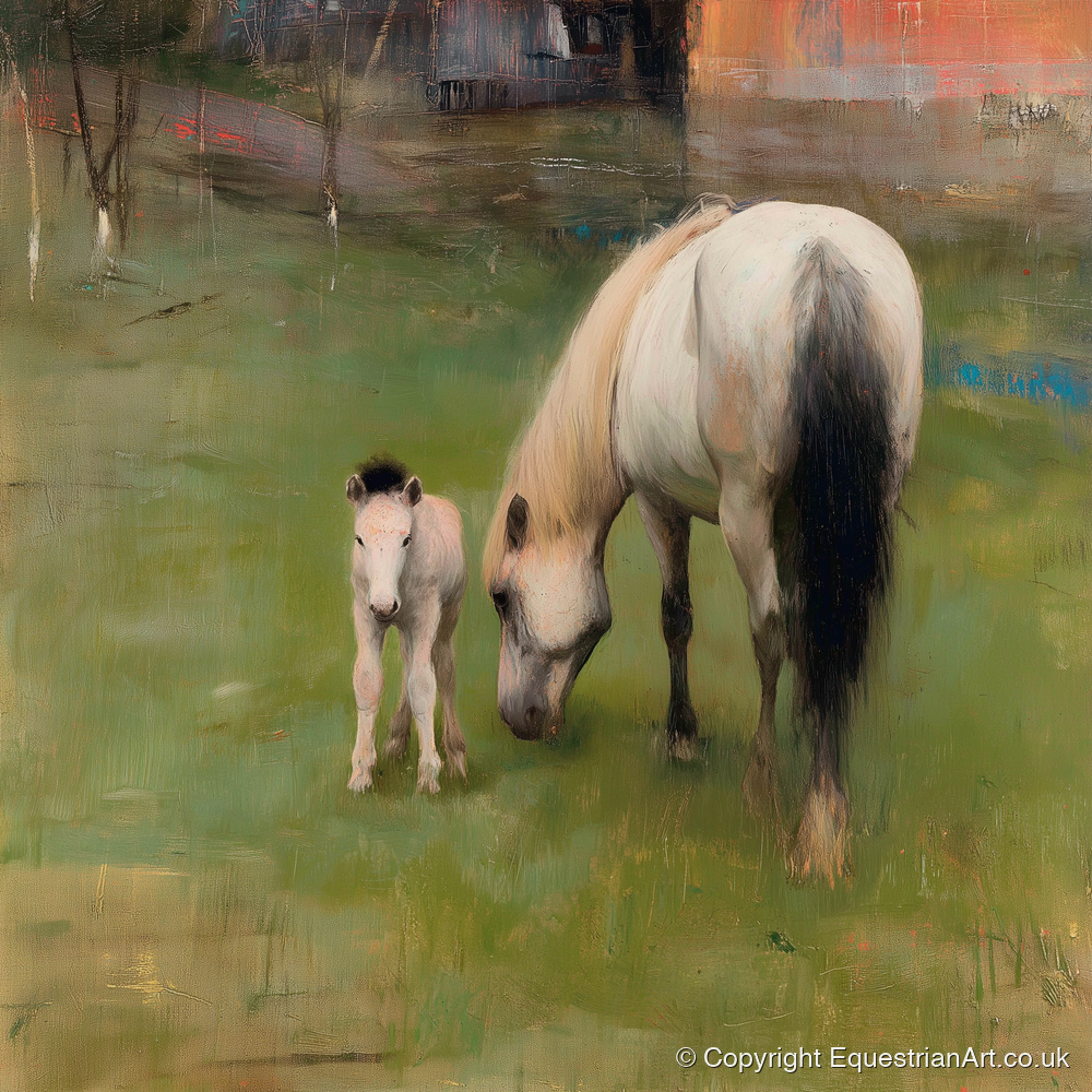 Quiet Pastoral Bond - mare & foal art print and canvas by Nathaniel Reed A.I