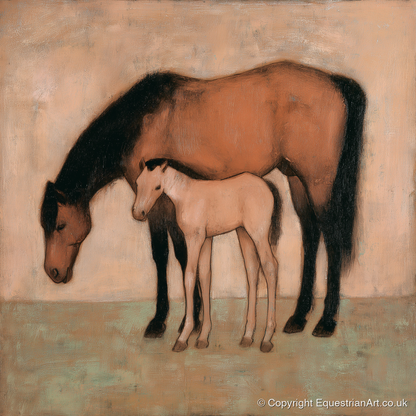 Quiet Pasture Bond - mare & foal art print and canvas by Arabella Knight A.I