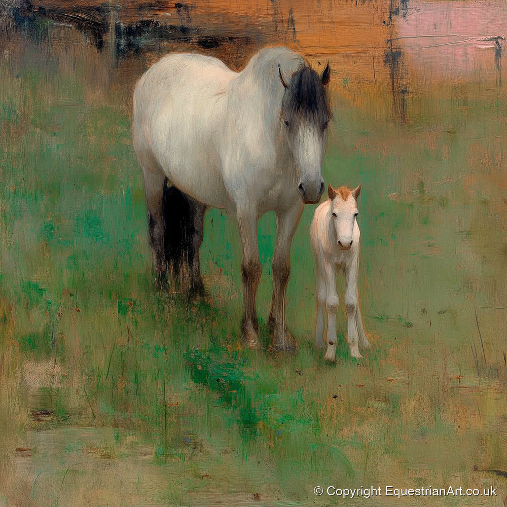 Quiet Pasture Companions - mare & foal art print and canvas by Nathaniel Reed A.I