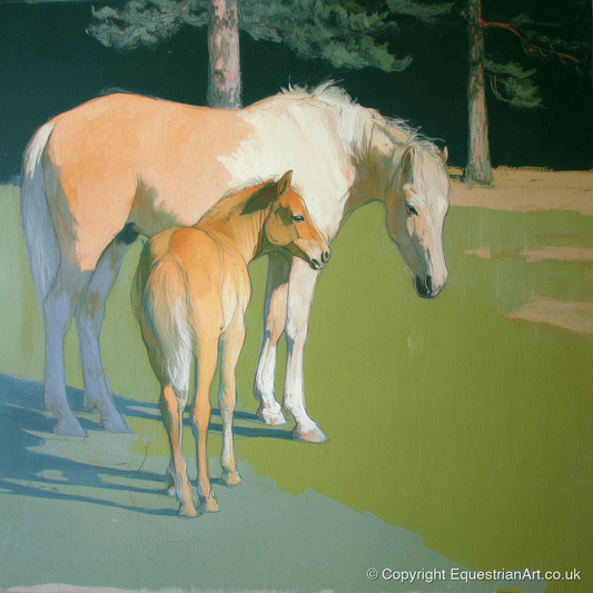 Quiet Pasture Shadows - horse landscape art print and canvas by Emerson Grey A.I