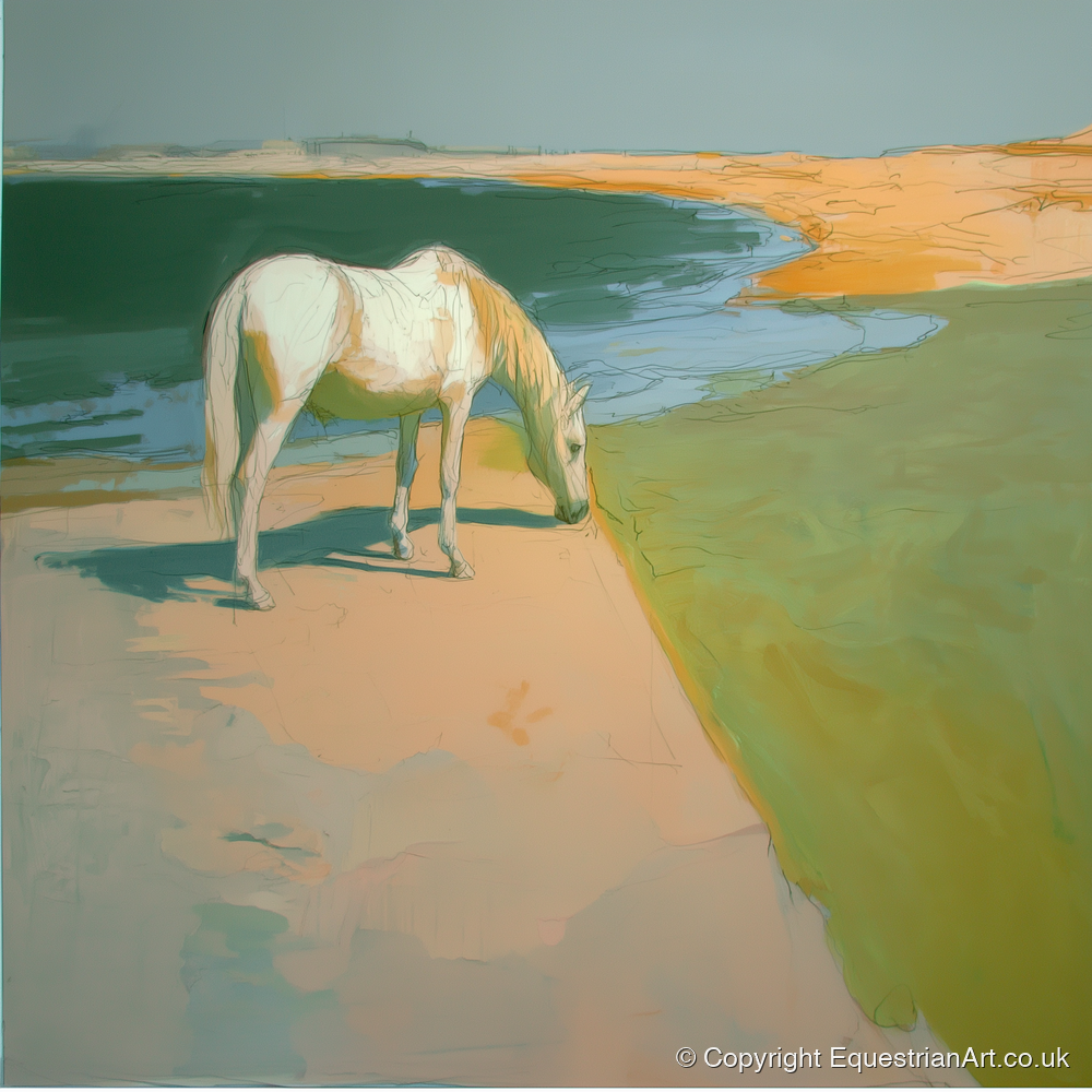 Quiet Pastures - horse landscape art print and canvas by Emerson Grey A.I