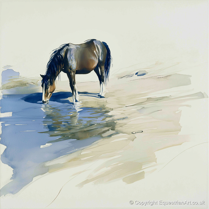 Quiet Reflection - wild horses art print and canvas by Beatrice Langley A.I