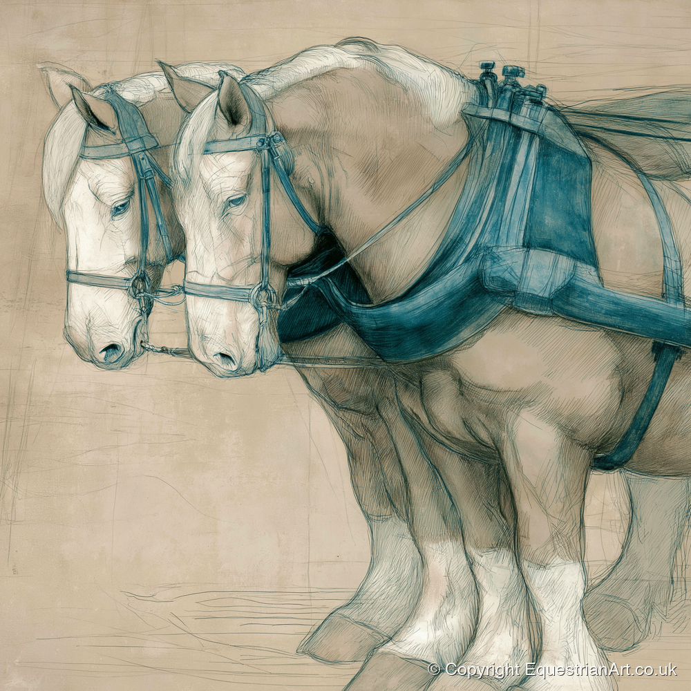 Quiet Strength in Harness - working horse art print and canvas by Clara Pemberton A.I