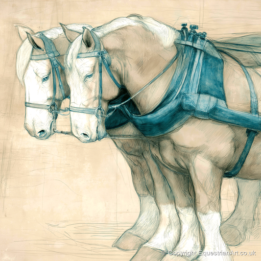 Quiet Strength in Harness - working horse art print and canvas by Clara Pemberton A.I