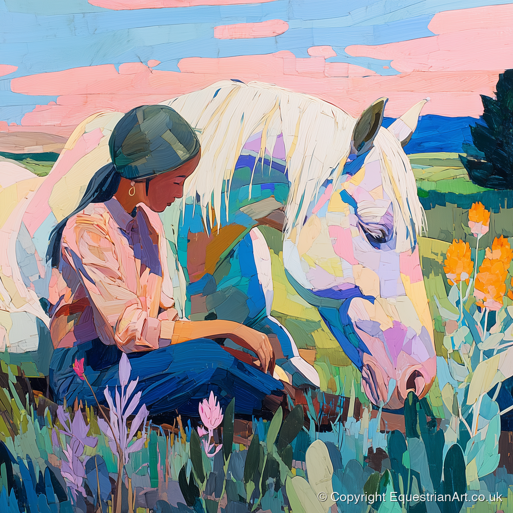 Quiet Summer Connection - horse & rider art print and canvas by Sylvia Carmichael A.I