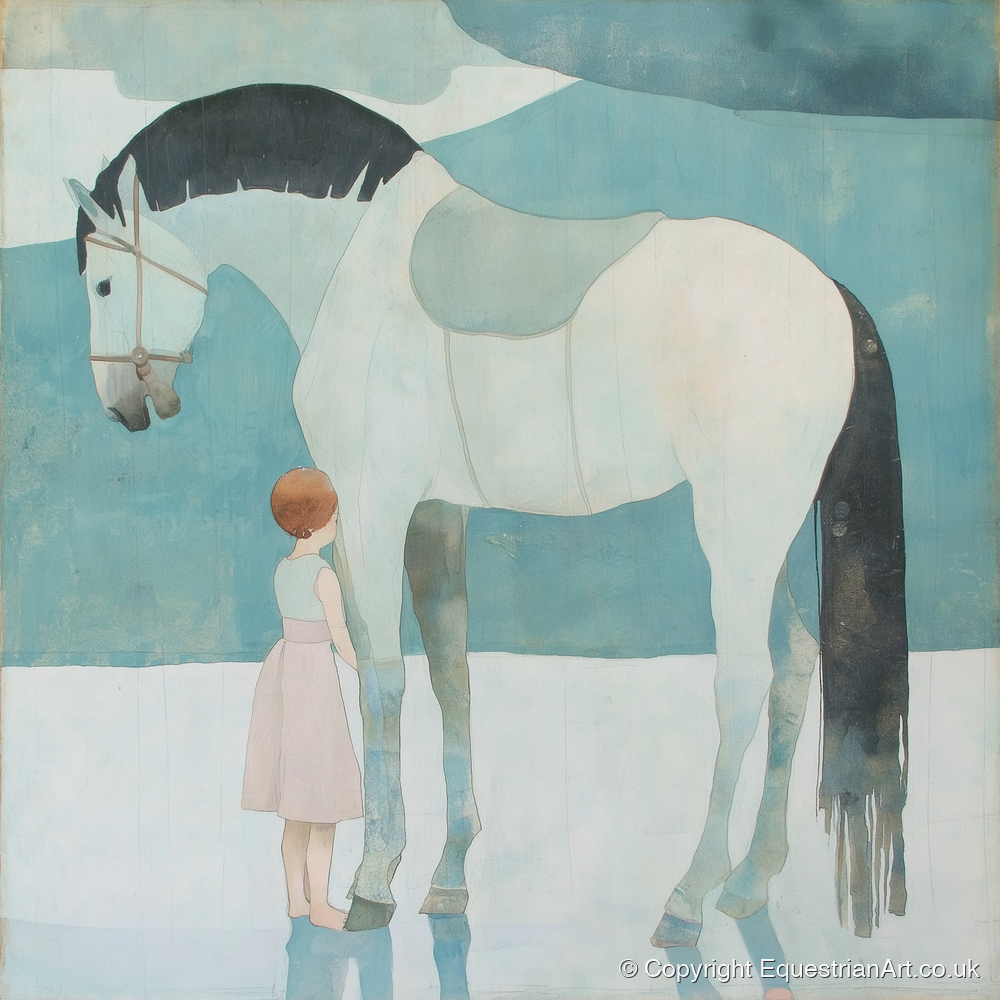 Quiet Trust - horse & rider art print and canvas by Flora Whitby A.I