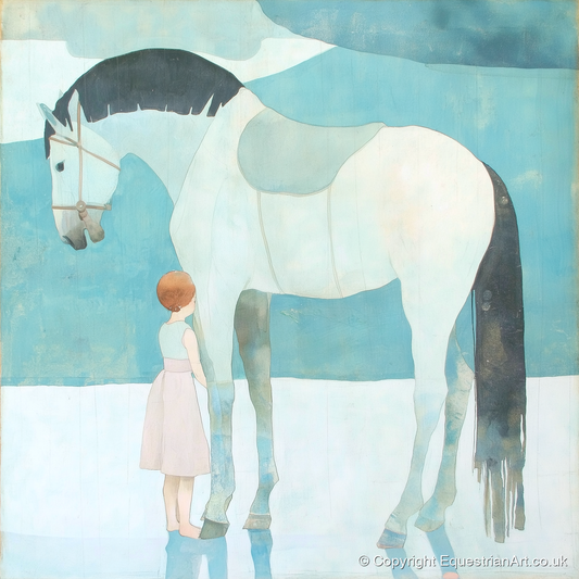 Quiet Trust - horse & rider art print and canvas by Flora Whitby A.I