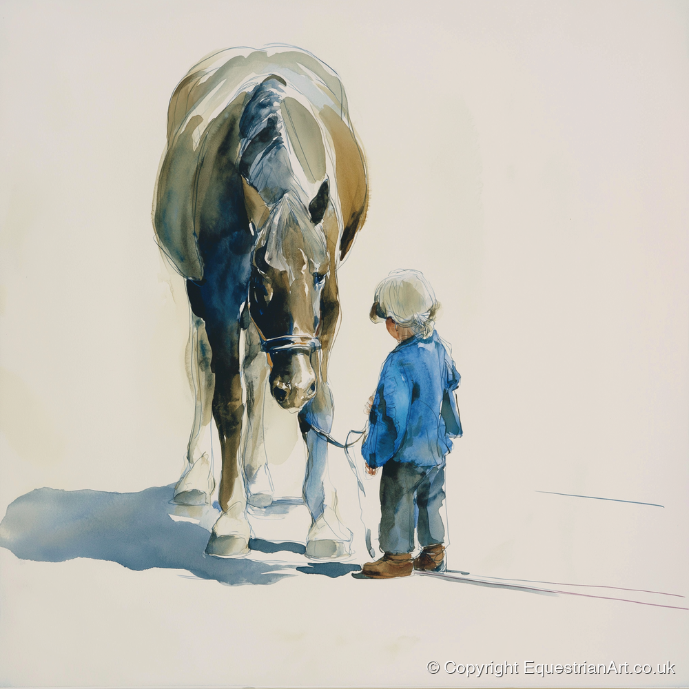 Quiet Understanding - horse & rider art print and canvas by Beatrice Langley A.I