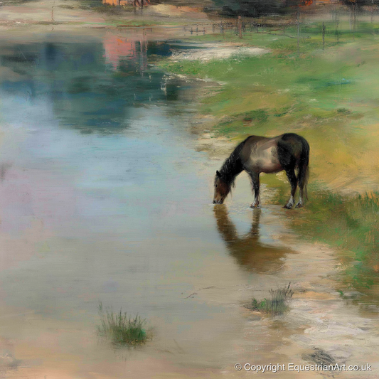 Quiet Waters Edge - horse landscape art print and canvas by Nathaniel Reed A.I