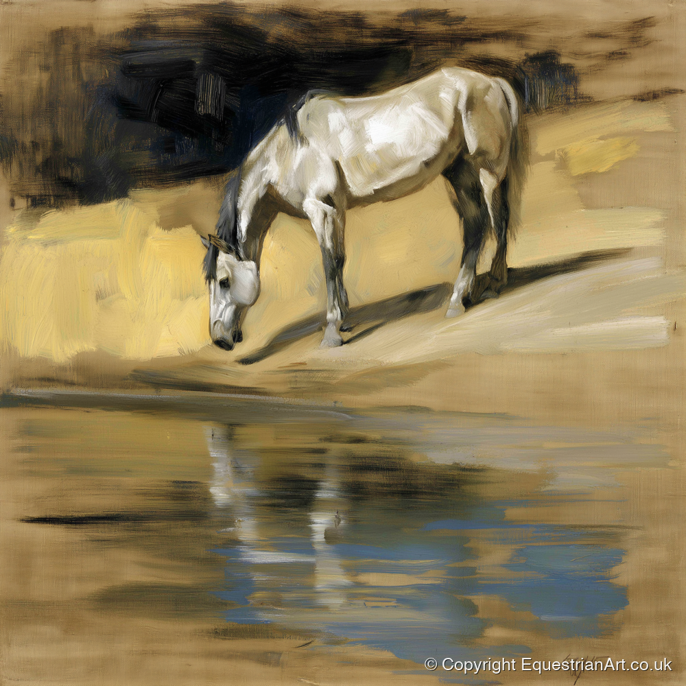 Quiet Waters Reflection - horse landscape art print and canvas by Samuel Pembroke A.I