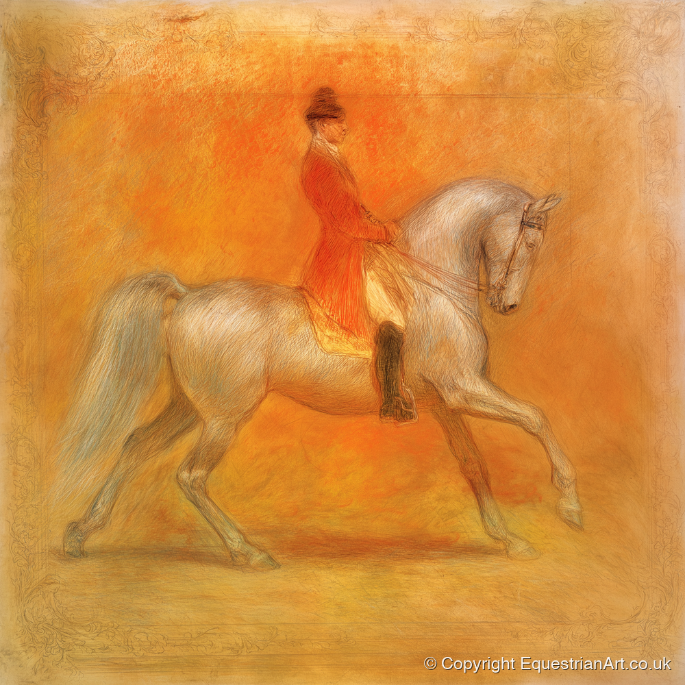 Radiant Classical Passage - dressage horse art print and canvas by Douglas Fairley A.I
