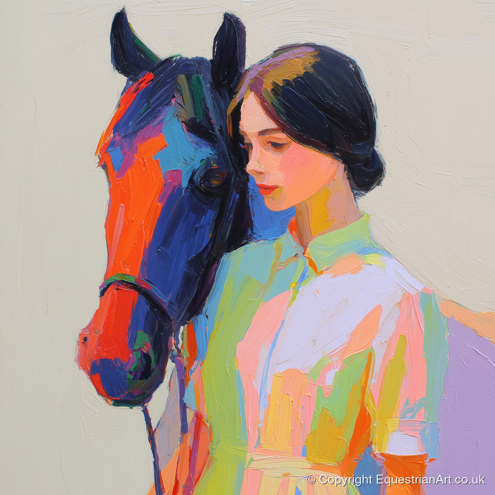 Radiant Companionship - horse & rider art print and canvas by Desmond Locke A.I
