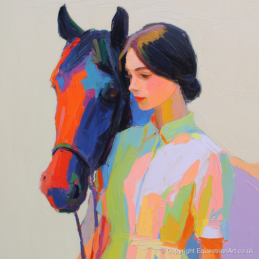 Radiant Companionship - horse & rider art print and canvas by Desmond Locke A.I