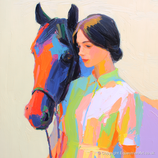 Radiant Companionship - horse & rider art print and canvas by Desmond Locke A.I