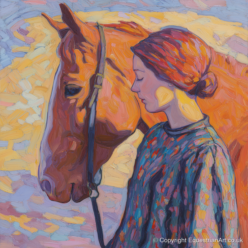 Radiant Connection - horse & rider art print and canvas by Celia Harding A.I